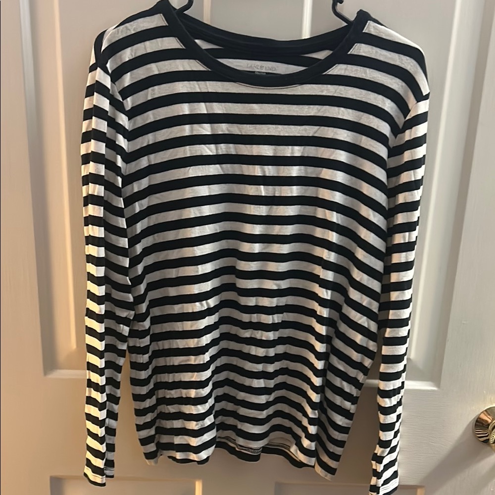 Lands' End Black and White Striped Shirt
